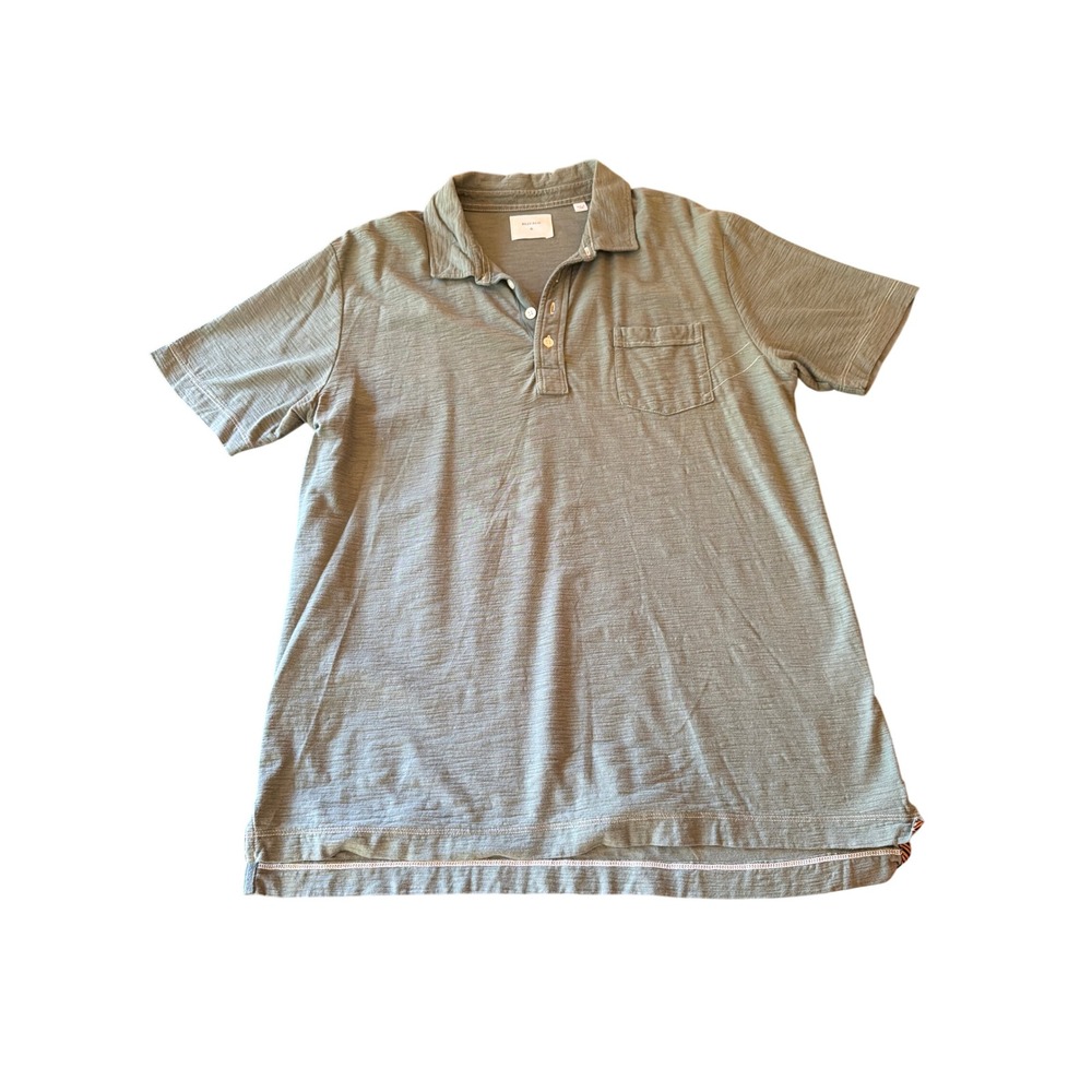 Billy Reid Polo Shirt Green Cotton Slub Jersey Short Sleeve Pocket XL Mens